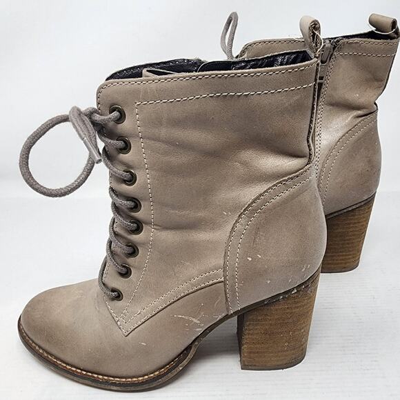 Steve Madden Lauren Taupe Ankle Booties Side Zip Laces Leather Boots Size 8 - Picture 2 of 9